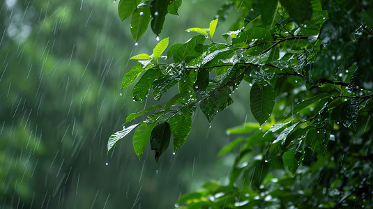 雨季森林下雨树叶的摄影9高清图片