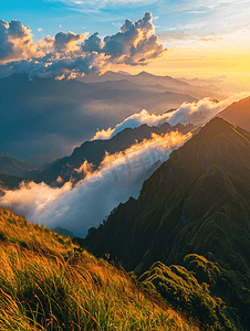 国朝山水插画摄影照片_山脉云海风景