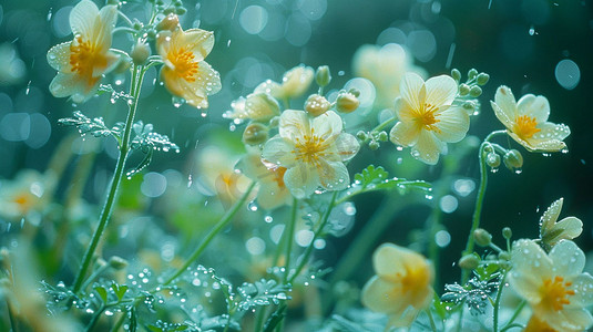 雨风景摄影照片_雨中花朵花海风景立体描绘摄影照片光泽