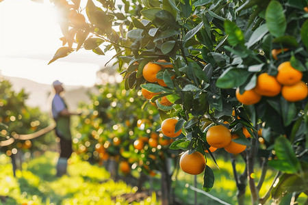 果园橘子采摘风景立体描绘摄影照片艺术