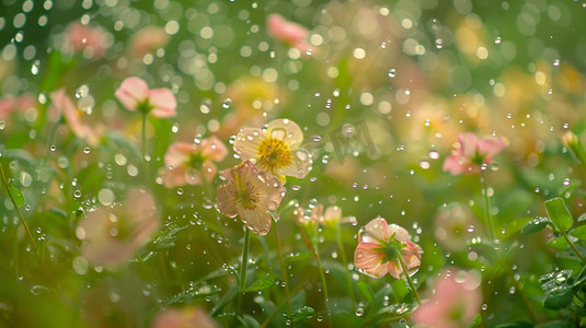 雨中花朵花海风景立体描绘摄影照片创新