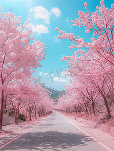 樱花马路写实照片摄影图