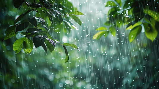 雨季森林下雨树叶的摄影6摄影配图