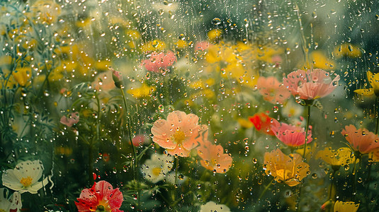 雨中花朵摄影照片_雨中花朵花海风景立体描绘摄影照片人文