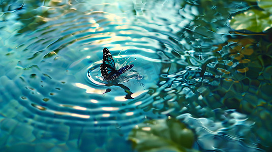 蝴蝶戏水风景立体描绘摄影照片创新