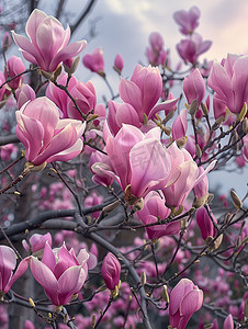 春天摄影图玉兰花紫红色写实照片