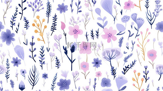 浅紫粉色和靛蓝可爱的小花草图片