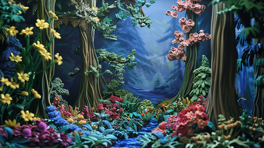 丛林立体摄影照片_奇幻森林丛林模型立体描绘摄影照片独特