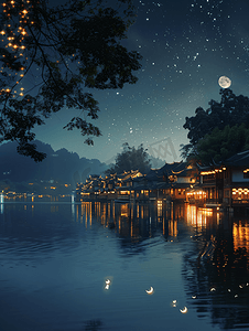 中国风印花摄影照片_美丽的锦里夜景