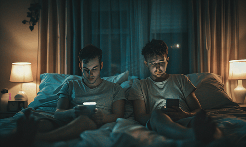 男子熬夜玩手机