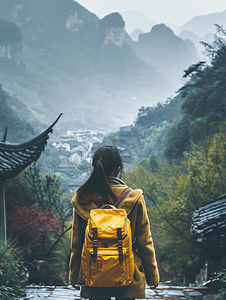 檀摄影照片_象山旅行女性背影