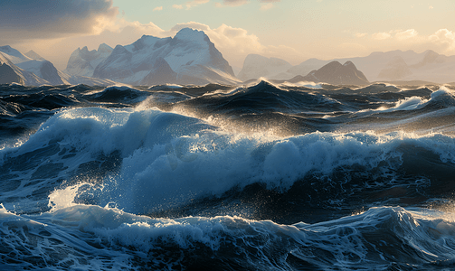 蓝色海浪纹理摄影照片_北冰洋挪威海的海浪波涛汹涌