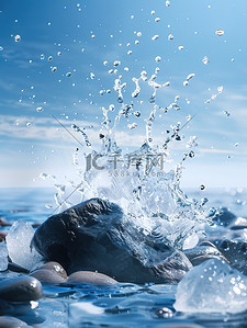 七彩水花背景图片_飞溅的水石头波浪背景