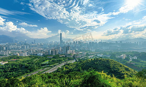 深圳莲花山俯瞰福田全景