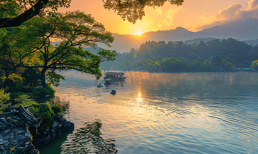 山水水墨风景摄影照片_千岛湖黎明风景