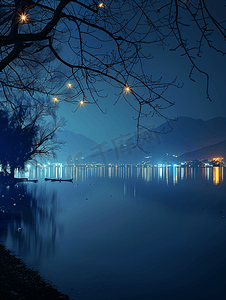 亭台楼阁背景摄影照片_西湖夜景全景