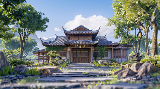 古风中国风房屋楼阁立体描绘摄影照片艺术