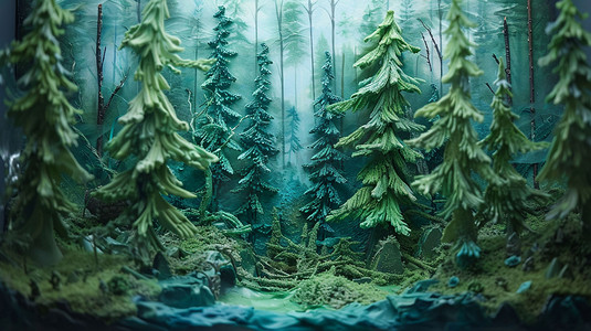 奇幻森林丛林模型立体描绘摄影照片简单