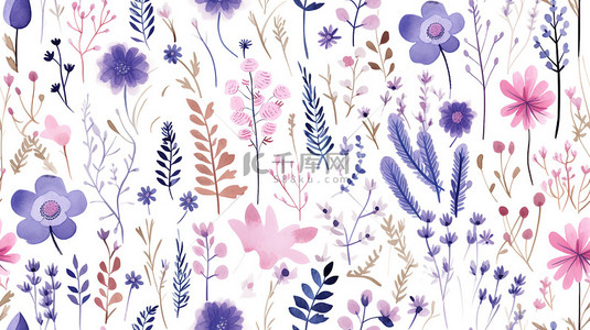 浅紫粉色和靛蓝可爱的小花草图片