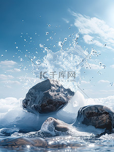 飞溅的水石头波浪背景图片