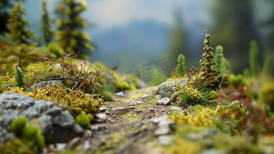 山林林间小路模型立体描绘摄影照片简约
