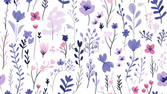 浅紫粉色和靛蓝可爱的小花草素材