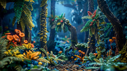丛林立体摄影照片_奇幻森林丛林模型立体描绘摄影照片高级