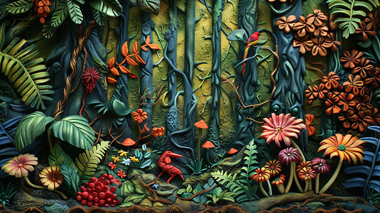 奇幻森林丛林模型立体描绘摄影照片简约