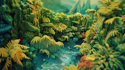 奇幻森林丛林模型立体描绘摄影照片