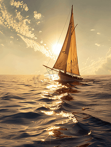 帆船海洋摄影照片_海洋中的孤帆