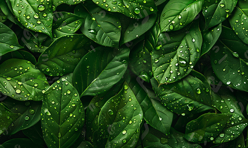 清新磨砂质感摄影照片_雨后清新树叶水滴纹理特写背景