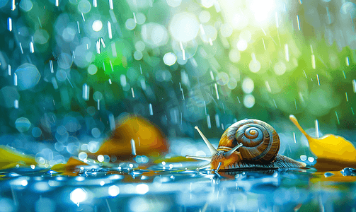 下雨天蜗牛雨水节气