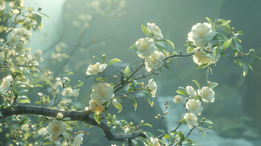 清新花朵花枝立体描绘摄影照片图片
