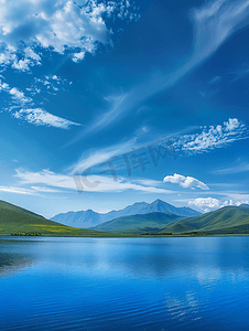湖泊摄影照片_新疆赛里木湖蓝天湖泊美景