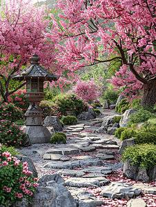 日本花园神社赏樱花