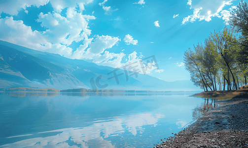 远山国画摄影照片_新疆赛里木湖美景美图