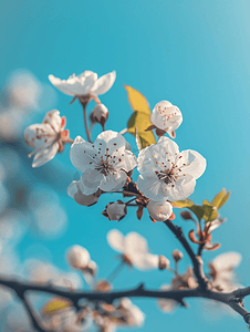 虚无缥缈成语摄影照片_梨花开蓝天