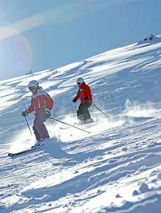 小寒蓝色摄影照片_滑雪者下坡冬天