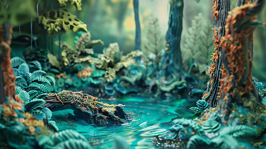奇幻森林丛林模型立体描绘摄影照片ai绘画