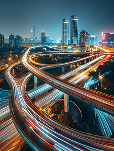 科技都市摄影照片_北京城市交通立交桥夜景