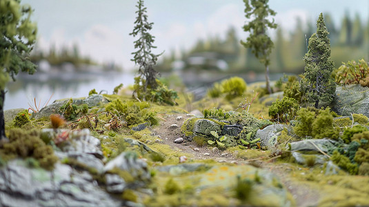 山林林间小路模型立体描绘摄影照片ai绘画