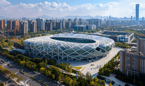 蓝色地球线条素材摄影照片_北京鸟巢体育馆