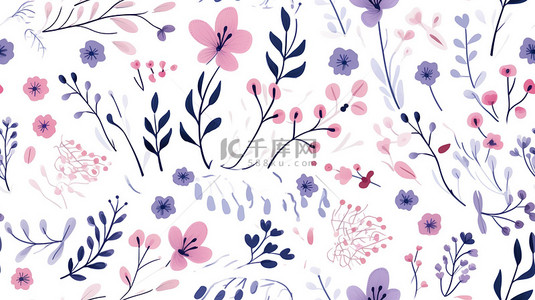 花瓣免扣图片背景图片_浅紫粉色和靛蓝可爱的小花草背景图片