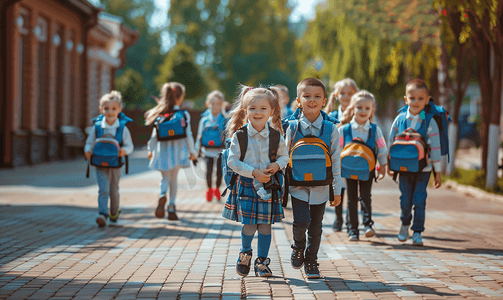 放学背影摄影照片_小学生放学学校