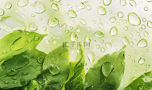 下雨图片背景图片_雨后清新树叶水滴纹理特写背景