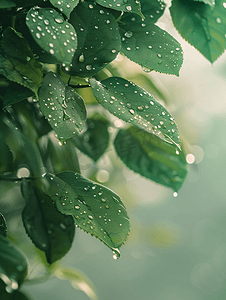 谷雨节气背景摄影照片_水滴绿叶雨滴