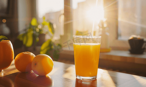 美食橙汁摄影照片_餐桌的美食橙汁