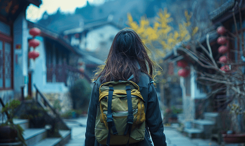 檀摄影照片_象山旅行女性背影