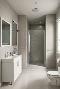 浅色浴室白色浴缸摄影图片4