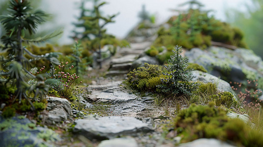 山林林间小路模型立体描绘摄影照片独特
